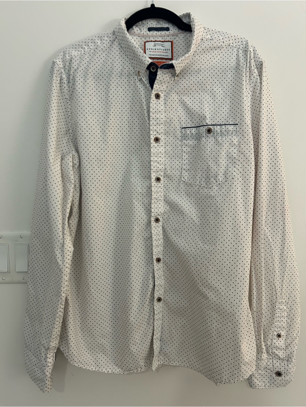 Denim & Flower Men’s XL Slim Fit Button Down Shirt 100% Cotton Polka Dot